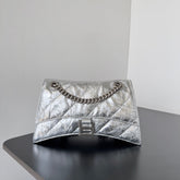 CRUSH CHAINED BAG 25 IN SILVER METALLIC QUILTED CRUSHED CALFSKIN