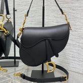 SADDLE BAG 24 IN BLACK CALFSKIN GOLD HARDWARE