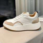 NAMA SNEAKER IN WHITE LAMBSKIN AND TAN BROWN SUEDE