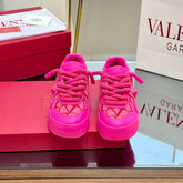 VALENTINO 25S GARAVANI ONE STUD XL PLATFORM SNEAKERS IN PINK LAMBSKIN AND FABRIC