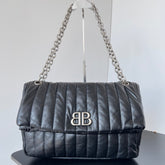 MONACO BAG 32 IN BLACK QUILTED THIN CALFSKIN SILVER HARDWARE