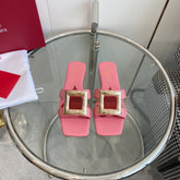 VIV' BY THE SEA LOVE METAL MULES IN PINK CALFSKIN GOLD BUCKLE