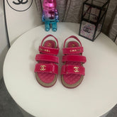 CC DAD SANDALS IN HOT PINK VELVET AND CALFSKIN