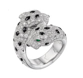 DOUBLE PANTHERE SILVER DIAMOND RING
