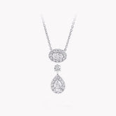 OVAL AND PEAR SHAPE SILVER DIAMOND DROP NECKLACE
