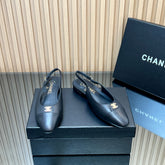 CHANEL 25S SLINGBACK FLATS IN BLACK CALFSKIN GOLD HARDWARE