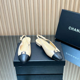 CHANEL 25S SLINGBACK FLATS IN BEIGE CALFSKIN GOLD HARDWARE