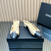 CHANEL 25S SLINGBACK SHOE 45MM IN BEIGE CALFSKIN GOLD HARDWARE