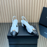 CHANEL 25S SLINGBACK SHOE LOGO 65MM IN WHITE CALFSKIN GOLD HARDWARE