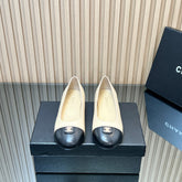 CHANEL 25S BALLET FLATS IN BEIGE AND BLACK LAMBSKIN GOLD HARDWARE