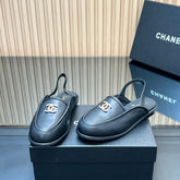 CHANEL 25S BACK STRAP MULE 15MM IN BLACK CALFSKIN GOLD HARDWARE