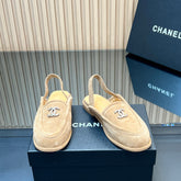 CHANEL 25S BACK STRAP MULE 15MM IN LIGHT BROWN SUEDE SILVER HARDWARE