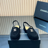 CHANEL 25S BACK STRAP MULE 15MM IN BLACK SUEDE GOLD HARDWARE