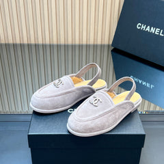 CHANEL 25S BACK STRAP MULE 15MM IN LIGHT GRAY SUEDE SILVER HARDWARE