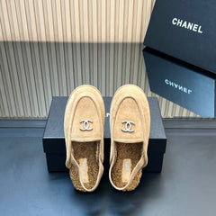 CHANEL 25S BACK STRAP MULE 15MM IN LIGHT BROWN SUEDE AND WOOL SILVER HARDWARE