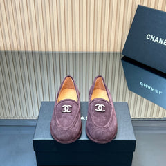 CHANEL 25S TEDDY LOAFER 15MM IN DARK PURPLE SUEDE SILVER HARDWARE