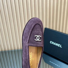 CHANEL 25S TEDDY LOAFER 15MM IN DARK PURPLE SUEDE SILVER HARDWARE