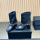 CHANEL 25S LOW BOOTS 65MM IN BLACK CALFSKIN GOLD HARDWARE