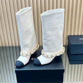 CHANEL 25S HIGH BOOTS 65MM IN WHITE CALFSKIN GOLD HARDWARE