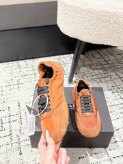 PRADA 25S COLLAPSE SNEAKERS IN BURNT ORANGE RE NYLON AND SUEDE