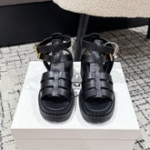PRADA 25S HIGH TOP OPEN TOE FISHERMAN SANDALS IN BLACK CALFSKIN