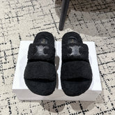 CELINE 25S SLIDES TRIOMPHE IN BLACK SPONGE FABRIC