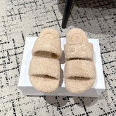 CELINE 25S SLIDES TRIOMPHE IN BIEGE SPONGE FABRIC
