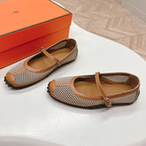 KICHU BALLET FLAT IN BRONZE BROWN CROCHET KNIT AND CALFSKIN