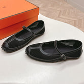 KICHU BALLET FLAT IN BLACK CROCHET KNIT AND CALFSKIN