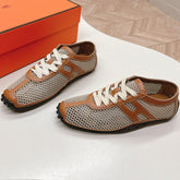 KIGA SNEAKER IN WHITE CROCHET KNIT AND BRONZE BROWN CALFSKIN