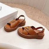 PRADA 25S SANDALS IN LIGHT TAN CALFSKIN LOGO GOLD HARDWARE