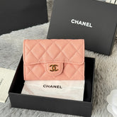 CHANEL 25S CLASSIC FLAP CARD HOLDER 11 IN PEACH PINK CAVIAR GOLD HARDWARE