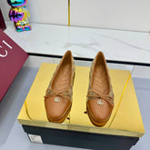 GG BALLET FLATS 25S IN BROWN LAMBSKIN MIX BEIGE CANVAS WITH BOW