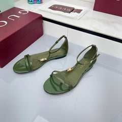 GG THONG SANDALS 25S IN DARK GREEN LAMBSKIN WITH GOLD HARDWARE