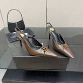 YSL 25S SLINGBACK HIGH HEELS 90 MM IN CHOCOLATE BROWN LAMBSKIN WITH GOLD HARDWARE YSL 25S SLINGBACK HIGH HEELS 90 MM IN CHOCOLATE BROWN LAMBSKIN WITH GOLD HARDWARE STYLE 7