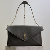 YSL 25S CASSANDRE ENVELOPE MESSENGER 35 IN LIGHT MUSK LAMBSKIN GOLD HARDWRE