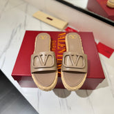 VLTN ESPADRILLE SLIDES 25S IN BEIGE BROWN LAMBSKIN STYLE 10