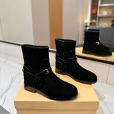 VALENTINO 25S PATTIE ANKLE BOOTS IN BLACK SUEDE WITH GOLD HARDWARE
