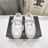 PRADA 25S COLLAPSE RE NYLON AND SUEDE BALLERINAS IN LIGHT GRAY AND CREAM