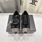 PRADA 25S COLLAPSE RE NYLON AND SUEDE SNEAKERS IN BLACK WITH METAL TOECAP