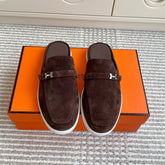 HM 25S MULES IN DARK BROWN SUEDE WITH SILVER HARDWARE