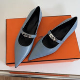 KIARA FLAT PUMP IN CERULEAN BLUE CALFSKIN