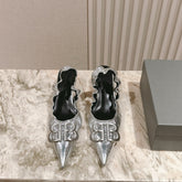 BALENCIAGA 25S HIGH SLINGBACK 45 MM IN SILVER LAMBSKIN WITH SILVER HARDWARE