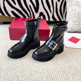 VIV' RANGERS ANKLE BOOT IN BLACK CALFSKIN WITH METAL BUCKLE
