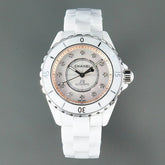 J12 Automatic White Ceramic Diamond Numerals Pink Mop Dial