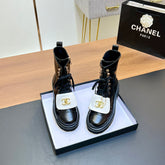 CHANEL 25S HIGH ANKLE BOOTS WITH ZIPPER IN BLACK GLOSSY CALFSKIN GOLD HARDWARE