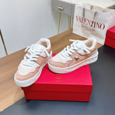 VALENTINO 25S GARAVANI ONE STUD XL PLATFORM SNEAKERS IN LIGHT PINK LAMBSKIN AND WOOL