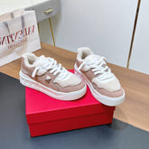 VALENTINO 25S GARAVANI ONE STUD XL PLATFORM SNEAKERS IN LIGHT PINK SUEDE AND CREAM WHITE WOOL