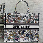 DIOR 25S LUCKY LARGE DIOR BOOK TOTE 42 IN MULTICOLOR DIOR FLOWERS CALENDAR ALLOVER EMBROIDERY