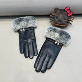 BIG H RABBIT FUR AND LAMBSKIN GLOVES BLACK 353541